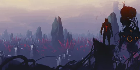Futuristic, science fiction digital concept art. Imarginary scenery of alien landscape.  © Jakub