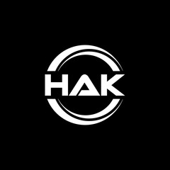 HAK letter logo design with black background in illustrator, vector logo modern alphabet font overlap style. calligraphy designs for logo, Poster, Invitation, etc.