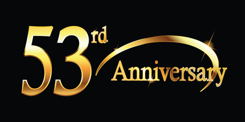 53rd Anniversary celebration. Gold Luxury Banner of 53rd Anniversary celebration. fifty-third celebration card. Vector anniversary