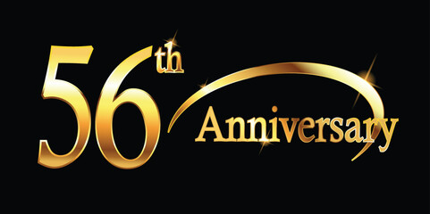 56th Anniversary celebration. Gold Luxury Banner of 56th Anniversary celebration. fifty-sixth celebration card. Vector anniversary
