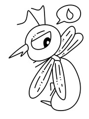 black and white of mosquito cartoon for coloring
