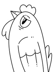 black and white of cute chicken cartoon for coloring