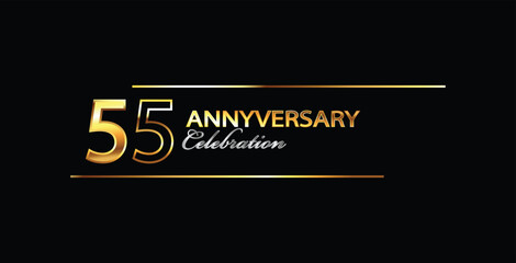 55 Year Anniversary celebration Vector Design. 55th Anniversary celebration. Gold Luxury Banner of 55th Anniversary celebration. Fifty-fourth celebration card. Vector anniversary