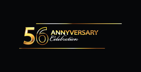 56 Year Anniversary celebration Vector Design. 56th Anniversary celebration. Gold Luxury Banner of 56th Anniversary celebration. Fifty-sixth celebration card. Vector anniversary