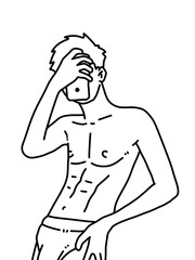 black and white of cute man cartoon for coloring