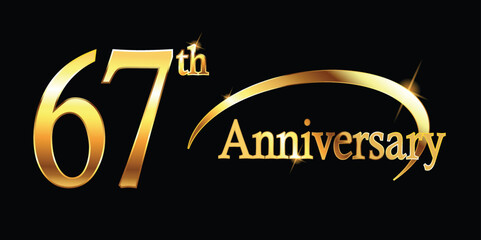 67th Anniversary celebration. Gold Luxury Banner of 67th Anniversary celebration. sixty-seventh celebration card. Vector anniversary