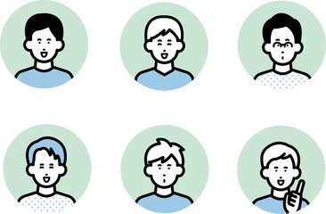 ポジティブな表情の男性のイラストアイコンセット