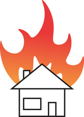 House fire conflagration isolated on white background.