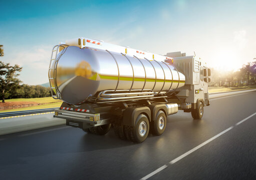 logistic oil tank semi trailer truck or lorry on highway road