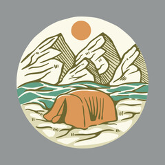 Camping with view of mountains graphic illustration vector art t-shirt design
