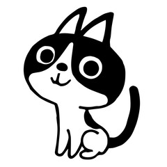 ゆるい手描きのハチワレ猫　おすわりポーズ