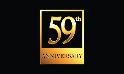 59 year anniversary celebration in golden rectangle. 59th Anniversary celebration. Gold Luxury Banner of 59th Anniversary celebration. fifty-nine celebration card. Vector anniversary