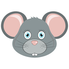 Vector illustration with a mouse head. Poster with cute mouse. Illustration for a children's room. Animal avatar, mascot, New Year's symbol, zodiac sign.