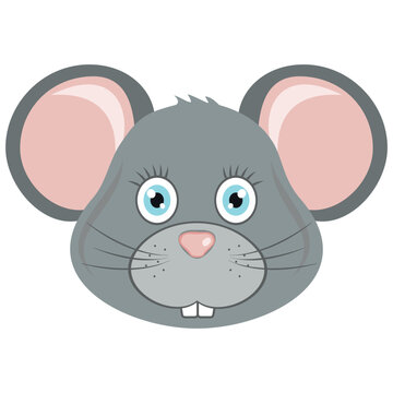 Vector illustration with a mouse head. Poster with cute mouse. Illustration for a children's room. Animal avatar, mascot, New Year's symbol, zodiac sign.