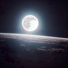 Naklejka na ściany i meble Full moon in night sky. Beautiful background with moon Digital art