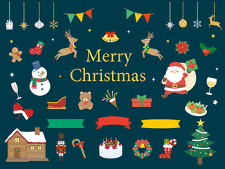 シンプルなクリスマスのイラスト素材　サンタとトナカイ　セット