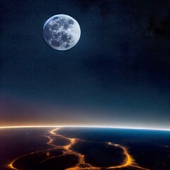Naklejka na ściany i meble Full moon in night sky. Beautiful background with moon Digital art