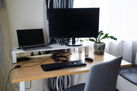 A computer desk setup for working from home