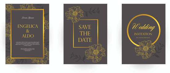wedding card design of classic ornament gold and black premium design