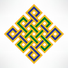 	
Endless knot vector icon on white background. Cultural buddhism symbol. Color flat logotype