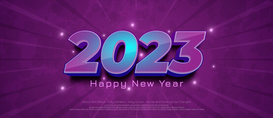 3D style gradient number 2023 happy new year on purple background