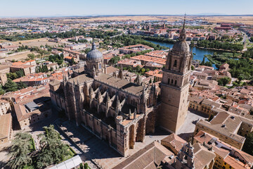 Naklejka premium Aerial view of Salamanca Cathedral in Spain.