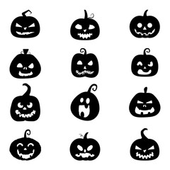 Vector Collection of Halloween pumpkin silhouette isolated on white background