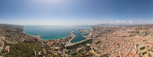 Aerial panoramic view of Malaga, Spain.