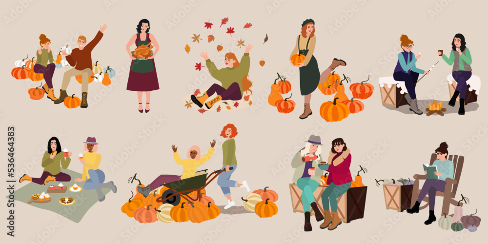 Wall mural People outdoor in the autumn park fall activities