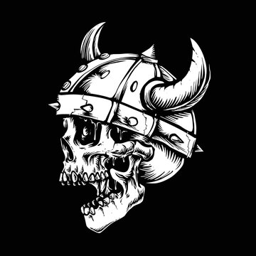 skull wearing viking helmet vector