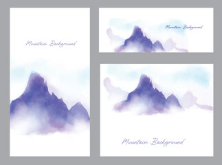 set watercolour landscape mountain and pine background for art print and design