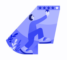 Person Giving Positive Feedback Rating with Star for Customer Satisfaction Flat Vector Illustration