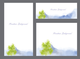 mountain, lake, and tree of water colour for poster, brochure, banner, cover, wedding, and book design