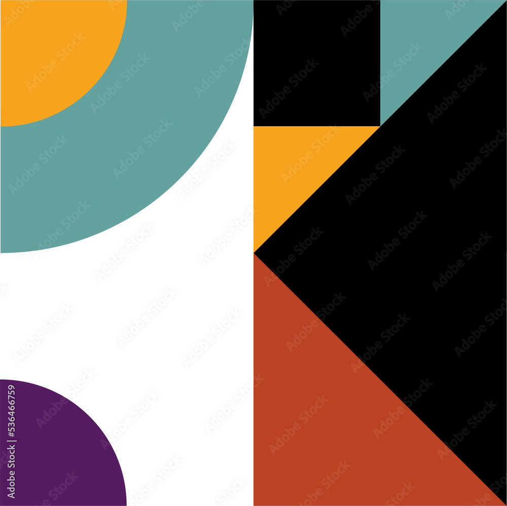 Poster Trendy geometric square with abstract patterns in multiple colors and shapes. Creative contemporary design element for decoration of pop theme design.	