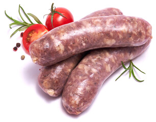 Raw beef or pork grill sausage isolated on white background