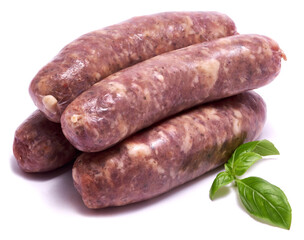Raw beef or pork grill sausage isolated on white background