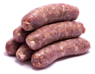 Raw beef or pork grill sausage isolated on white background