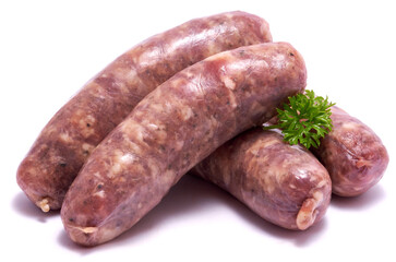Raw beef or pork grill sausage isolated on white background