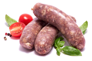 Raw beef or pork grill sausage isolated on white background