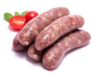 Raw beef or pork grill sausage isolated on white background