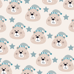 Seamless pattern with cute bear head perfect for wrapping paper
