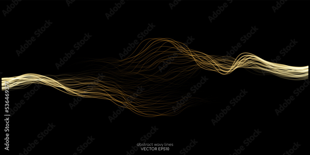 Poster Vector wave lines smooth flowing dynamic gold gradient light isolated on black background for concept of luxury, technology, digital, communication, science, music