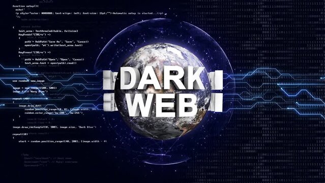 DARK WEB Text Around the Earth and Tech Background, Loop
