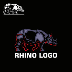 great rhino logo, silhouette of simple and abstract animal standing vector illustrations