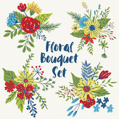 Wildflowers floral bouquet collection, summer and spring design.