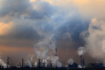 Obraz premium industrial landscape factory smoke pipe