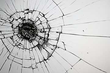 cracks on the glass impact on the glass, abstract background broken window damage