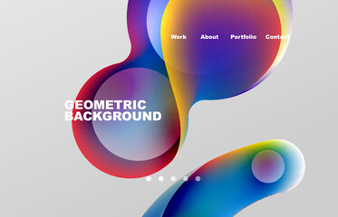 Landing page abstract liquid background. Flowing shapes, round design and circle. Web page for website or mobile app wallpaper