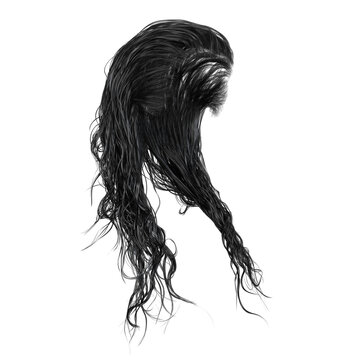 Wet long hair on isolated background, 3D render, 3D illustration  Illustration Stock | Adobe Stock