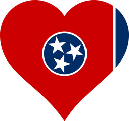 Tennessee USA Heart Flag. TN US Love Shape State Flag Sign Symbol Banner. Tennessean Transparent PNG Flattened JPG Flat JPEG